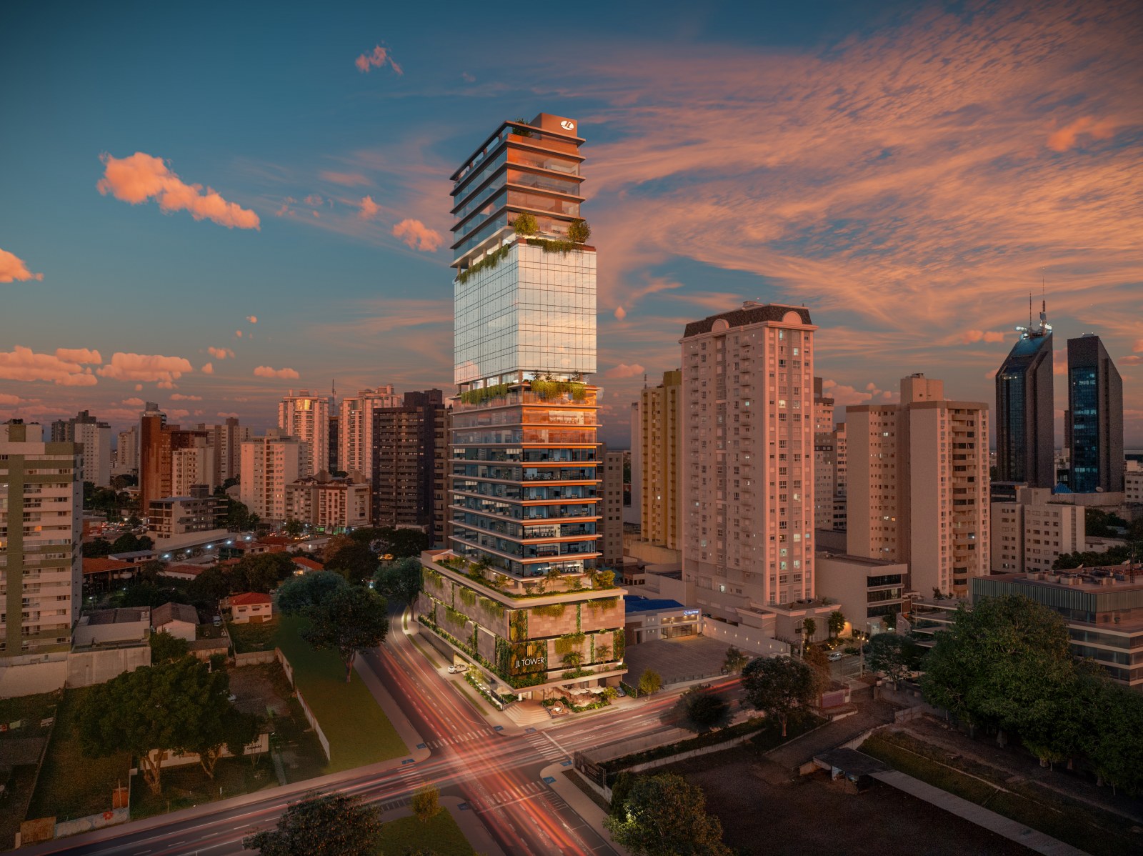 fachada do JL tower fachada do JL tower ao por do sol